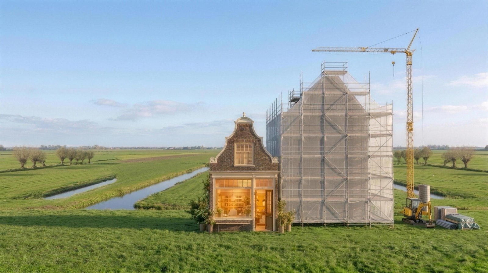 Winkel in de polder, ernaast wordt gebouwd